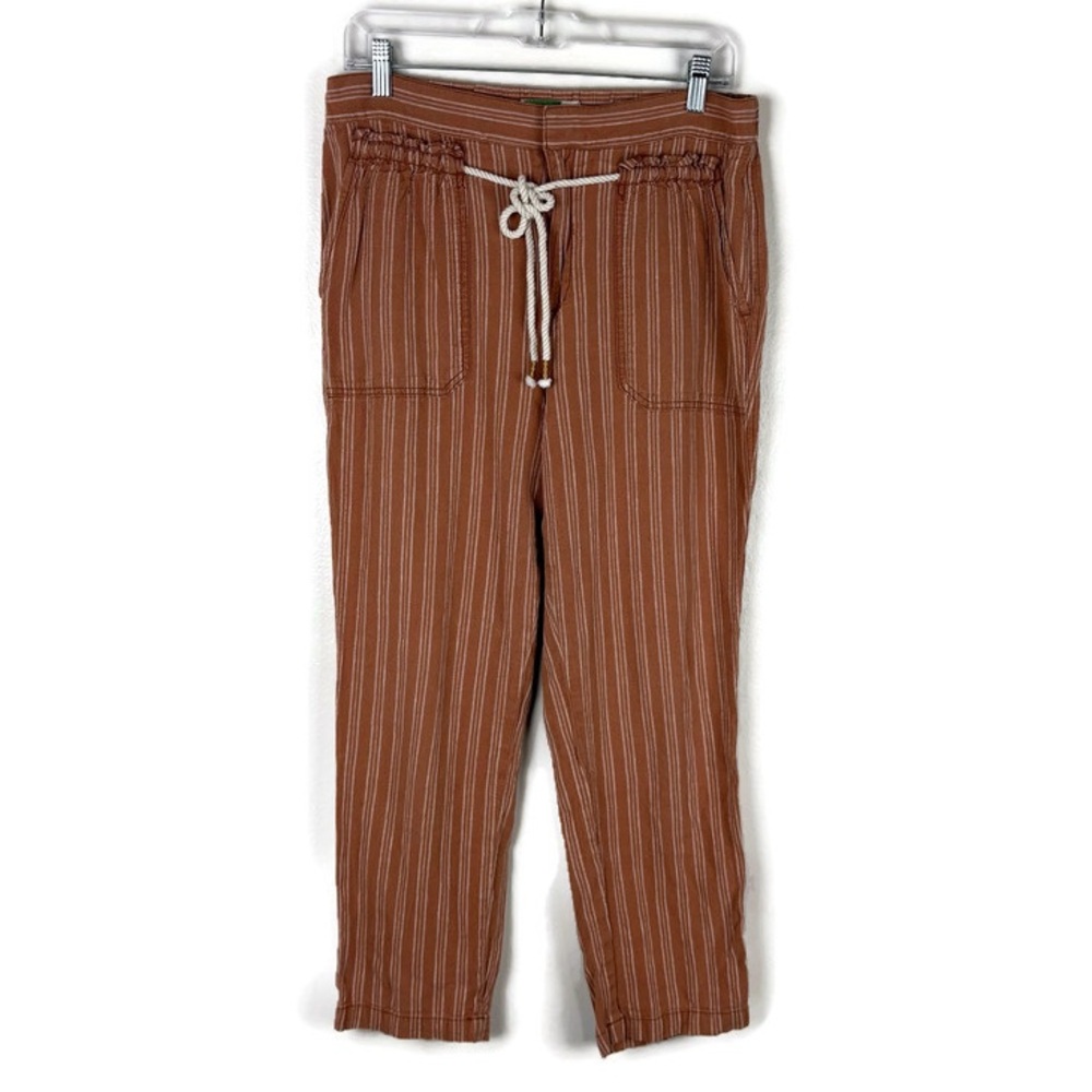 By Anthropologie Seashore Striped Linen Blend Boho Pants in Terracotta